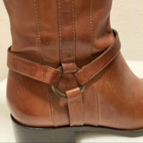 Nursace Leather Mid Calf Riding Boots Side Zipper Ankle Harness - Picture 8 of 12